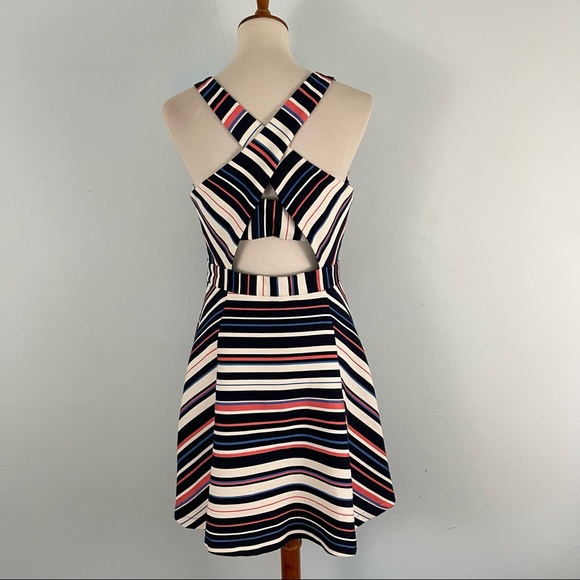 Adelyn Rae Women's Sleeveless Criss Cross Back Stripe Fit and Flare Dress - Picture 6 of 13